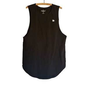 YoungLA Mens L Muscle Tank Top Black Curved Hem Diagonal Seam Gym Shirt workout